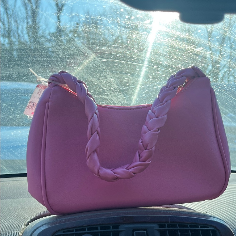 Elegant Pink Braided Handle Shoulder Bag